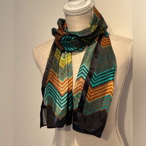 Vintage Chevron Patterned Sheer Scarf - EUC